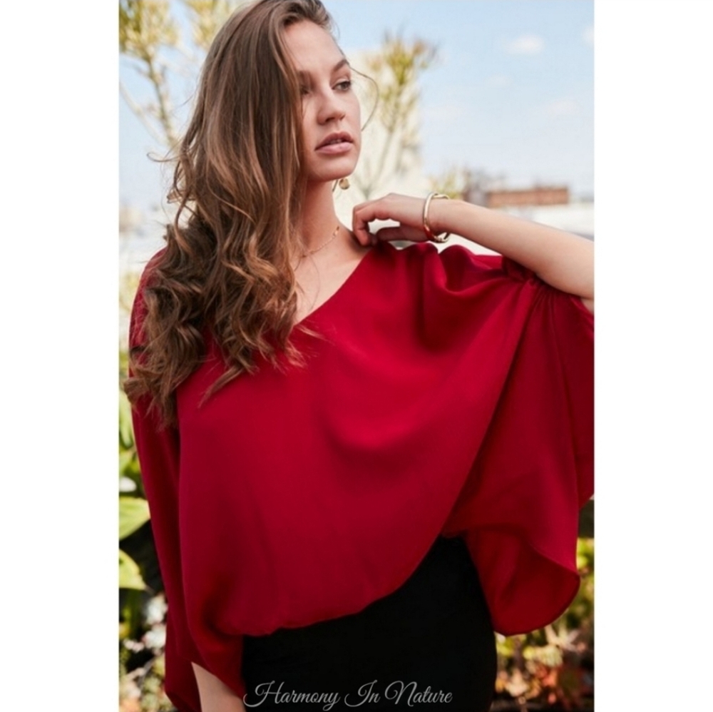 Burgundy Elastic waist blouse - Picture 2 of 6